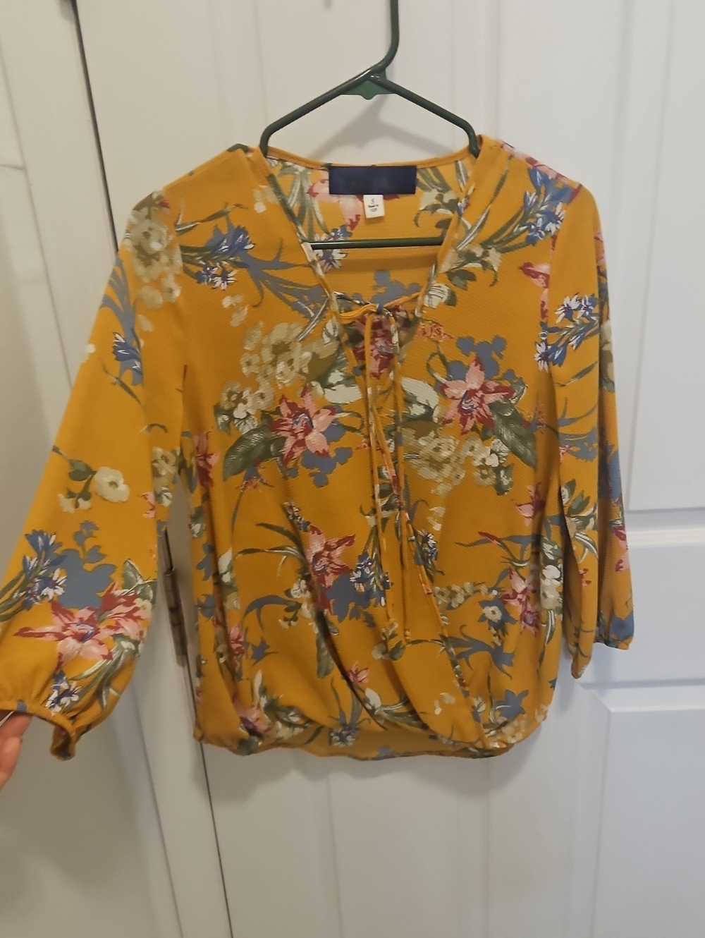 Blue Rain Mustard Floral Tie-Neck Blouse